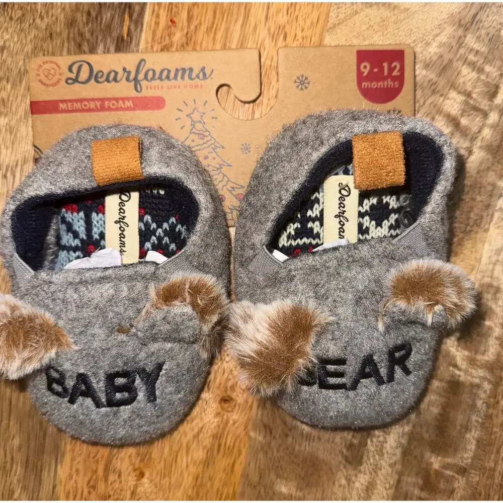 Super Adorable NWT Dearfoams Baby Bear Slippers - Gray (9-12 Months)